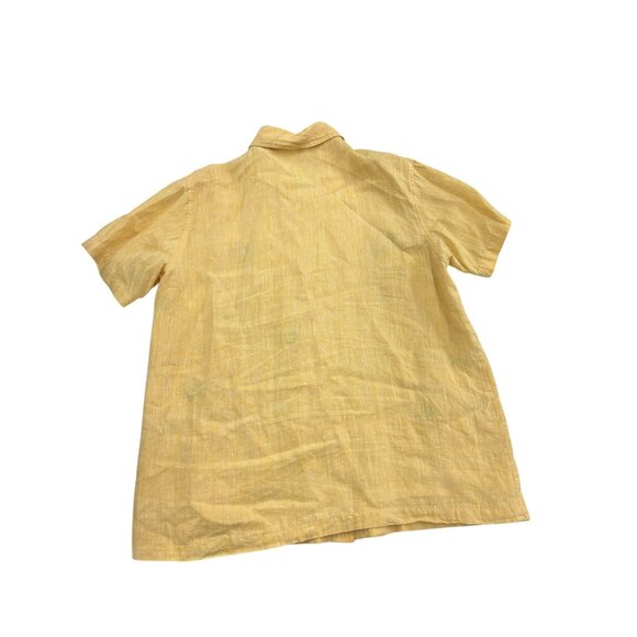 VTG Focus Medium- Yellow 100% Linen Button-Up Shirt W/ Tropical Embroidery - Picture 2 of 9